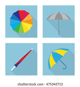 Umbrella flat icon with long shadow for design. Autumn set. Vector illustration.