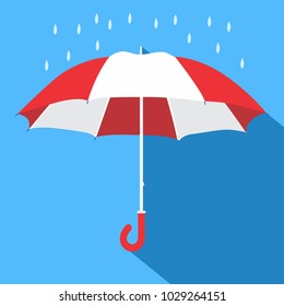 Umbrella Flat Icon. Rainy Season. Open Umbrella With Rain Drops Vector Illustration. Rainy Day