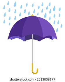 Flachbildschirm-Symbol. Violetter Regenschirm. Regenschutz. Cartoon-Stil. Entwurfsvorlagen. Flacher Stil für Vektorgrafik. Symbol für Schutz und Sicherheit.