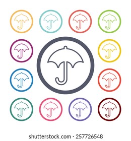 umbrella flat icons set. Open colorful buttons 