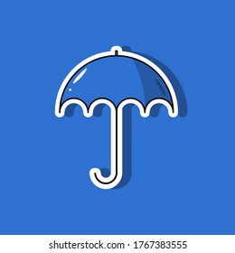 Diseño de ilustración plana de paraguas con contorno negro y fondo azul, seguridad contra la lluvia o el clima. Vector Eps 10