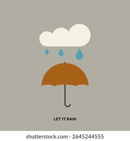 Umbrella flat vector illustration. Cloud with Raindrops. Cartoon Cloud with Rain flat vector illustration.  Rainy Weather. Nature. Seasons.