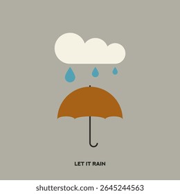 Umbrella flat vector illustration. Cloud with Raindrops. Cartoon Cloud with Rain flat vector illustration.  Rainy Weather. Nature. Seasons.