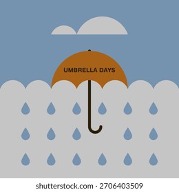 Umbrella flat vector illustration with raindrops. Rainy Weather. Nature. Seasons.	