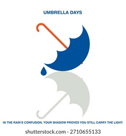 Ilustración vectorial plana de paraguas con gotas de lluvia. Clima lluvioso. Naturaleza. Temporadas.	
