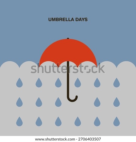 Umbrella flat vector illustration with raindrops. Rainy Weather. Nature. Seasons.	