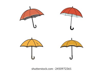 Umbrella Flat Vector Illustrations, Cartoon umbrella icons, Colorful Open Umbrella Set.