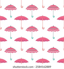 Umbrella flat. Vector seamless pattern in bright colors. Cute illustration for textile and wrapping paper