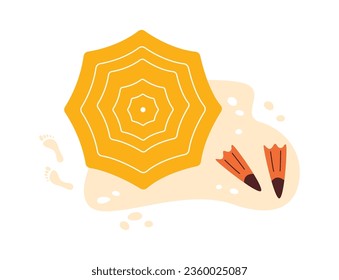 Umbrella With Flippers On Beach Vector Illustration
