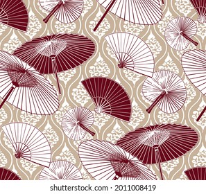 umbrella fun traditional vector japanese chinese seamless pattern design gold