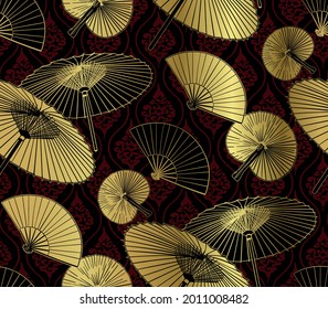 umbrella fun traditional vector japanese chinese seamless pattern design gold
