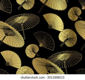 umbrella fun traditional vector japanese chinese seamless pattern design gold