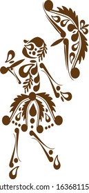 Umbrella girl brown batik pattern, vector