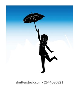 Umbrella girl fun with weather illustration 