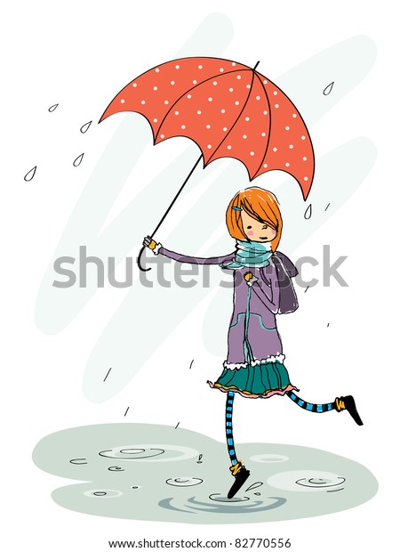 Umbrella Girl Rain Stock Vector (Royalty Free) 82770556 | Shutterstock