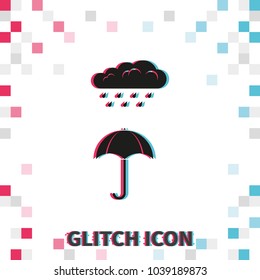Umbrella  glitch effect vector icon.