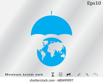 Umbrella, globe, icon, vector illustration
