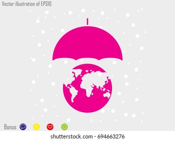 Umbrella, globe, icon, vector illustration