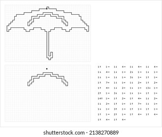 Umbrella Graphic Dictation Drawing Icon, Portable Parasol Folding Canopy, Rain, Sunlight, Heat Protector Vector Art Illustration, Drawing By Cells