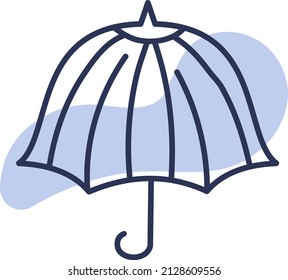 Regenschirm halb geschlossen, Vektorgrafik auf weißem Hintergrund.