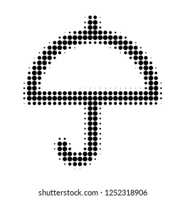 Umbrella halftone dotted icon. Halftone pattern contains round dots. Vector illustration of umbrella icon on a white background.