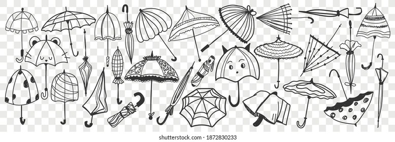 Umbrella hand drawn doodle set