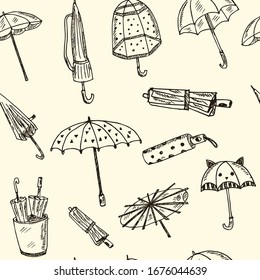 Umbrella hand drawn pattern. Vector illustration.