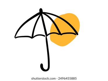 umbrella, hand drawn with small yellow color, vector illustration.