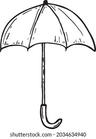 Umbrella hand drawn vector doodle illustration. Cartoon umbrella. Isolated on white background. Hand drawn simple element