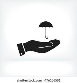 umbrella with hand icon, vector best flat icon, EPS