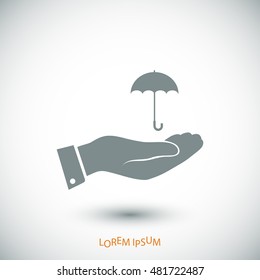 umbrella with hand icon, vector best flat icon, EPS