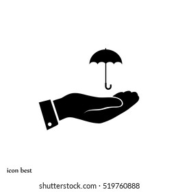 umbrella with hand icon, vector best flat icon, EPS