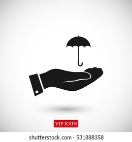 umbrella with hand icon, vector best flat icon, EPS