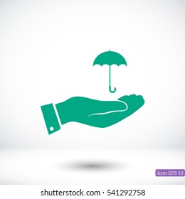 umbrella with hand icon, vector best flat icon, EPS