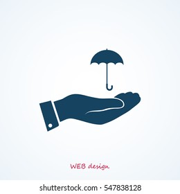 umbrella with hand icon, vector best flat icon, EPS