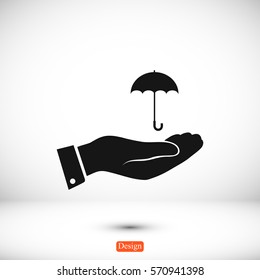 umbrella with hand icon, vector best flat icon, EPS