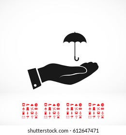 umbrella with hand icon, vector best flat icon, EPS