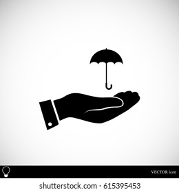 umbrella with hand icon, vector best flat icon, EPS
