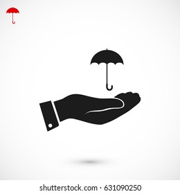 umbrella with hand icon, vector best flat icon, EPS