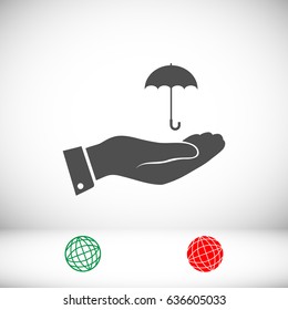 umbrella with hand icon, vector best flat icon, EPS