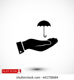 umbrella with hand icon, vector best flat icon, EPS