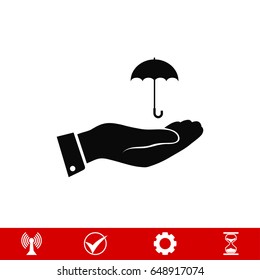 umbrella with hand icon, vector best flat icon, EPS