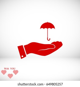 umbrella with hand icon, vector best flat icon, EPS