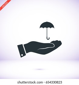umbrella with hand icon, vector best flat icon, EPS