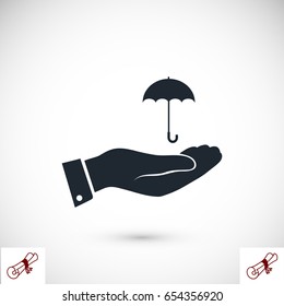 umbrella with hand icon, vector best flat icon, EPS