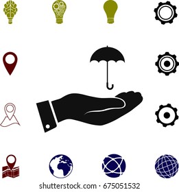 umbrella with hand icon, vector best flat icon, EPS