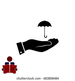 umbrella with hand icon, vector best flat icon, EPS