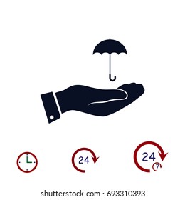 umbrella with hand icon, vector best flat icon, EPS