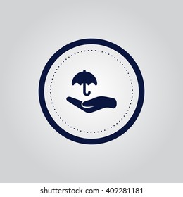 Umbrella with hand icon, vector illustration