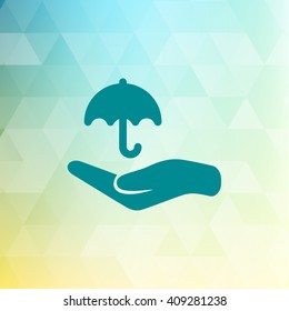 Umbrella with hand icon, vector illustration